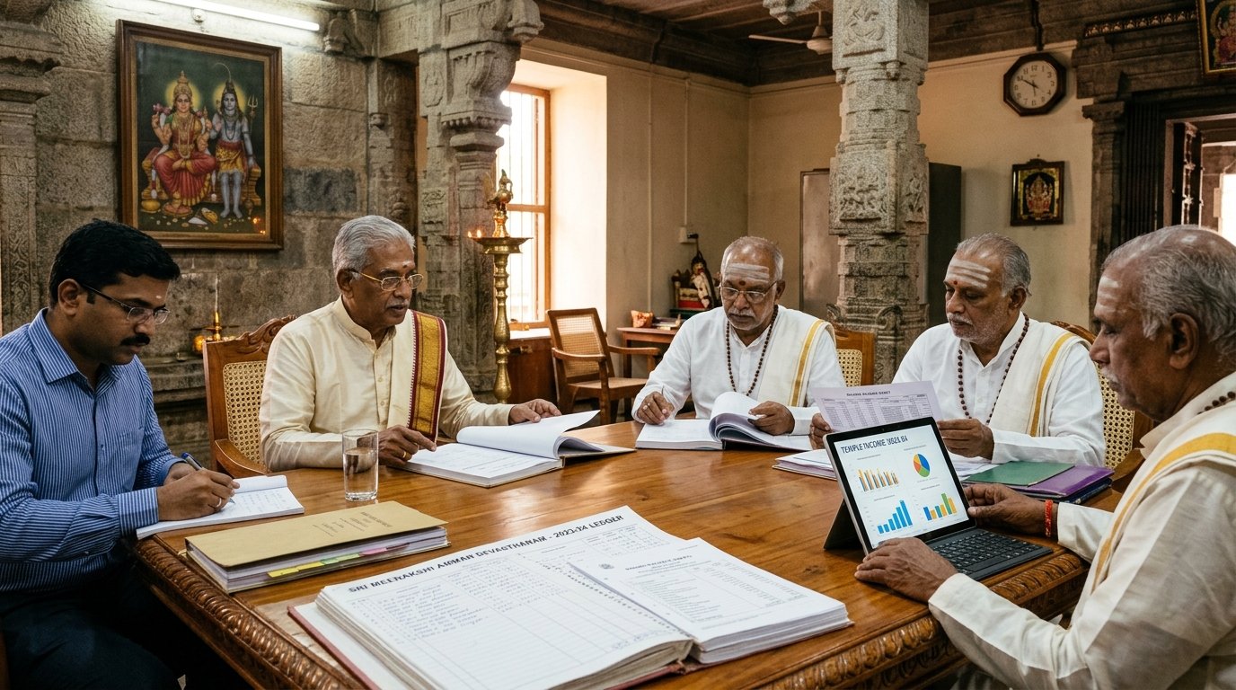 Temple Trustees and Board Members reviewing audited accounts